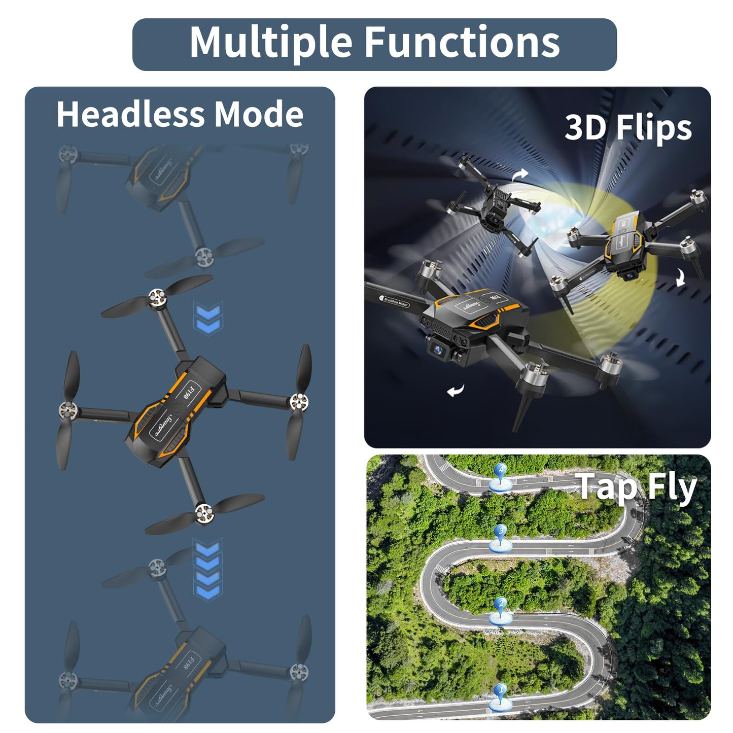 Camera drone for kids, brushless motor, gesture control, gravity control, 3D flips and auto-hover, waypoint flight, one-button start for adults/beginners.