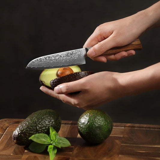 Wakoli EDIB Pro Damascus Santoku Knife | 11 cm blade made of 67 layers of Damascus steel with VG10 core | Pakkawood handle | Santoku knife for vegetables, fruits & meats | Kitchen knife in gift box