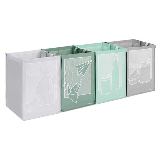 Navaris 4-piece Recycling Bags for glass, plastic, metal, and paper - 4-compartment trash can sorter - waste separation system containers for garbage separation - colorful