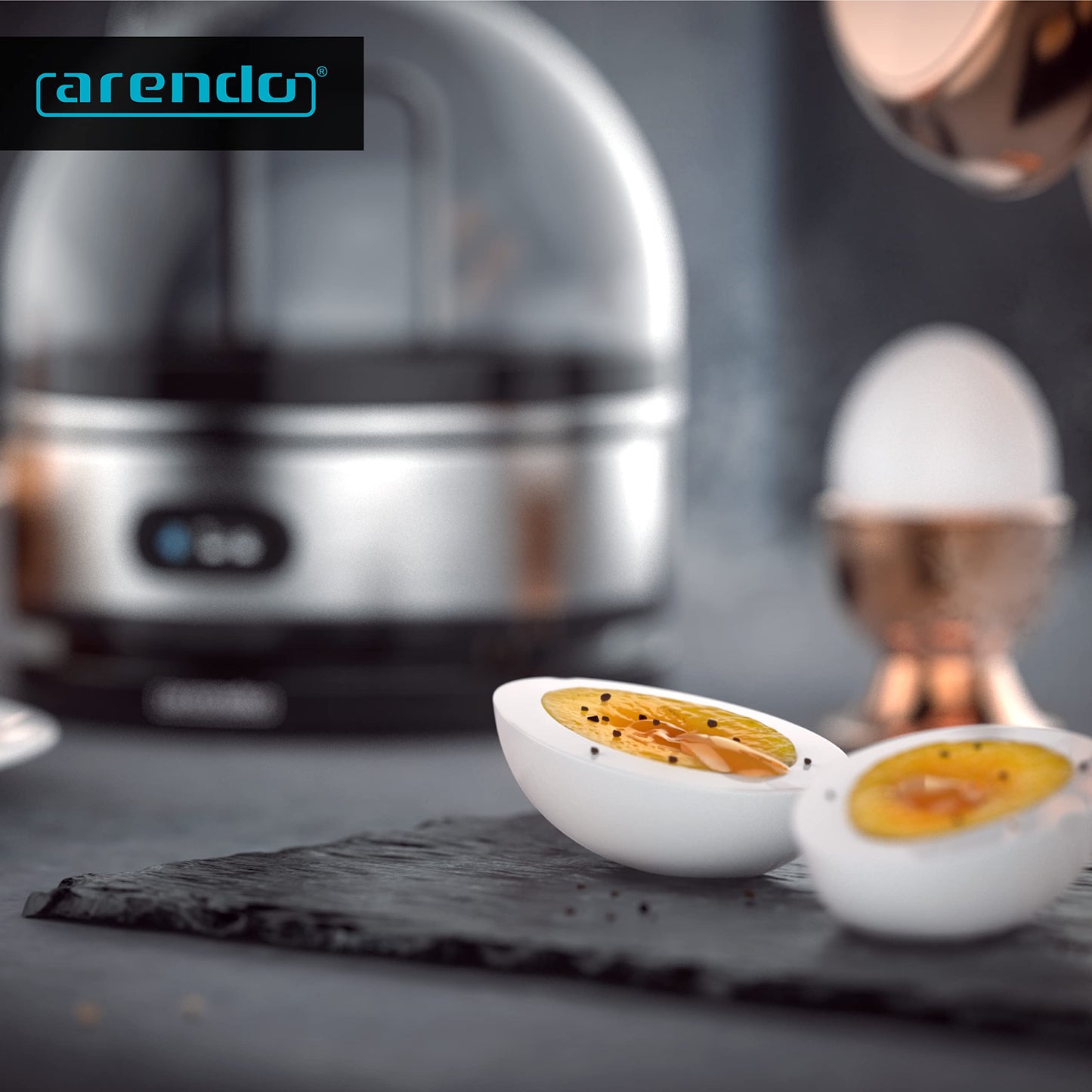 Arendo Sevencook egg cooker 400 W - stainless steel design - cooks 1-7 eggs - on/off switch - 3 cooking levels - keep warm function - signal tone - BPA-free - silver