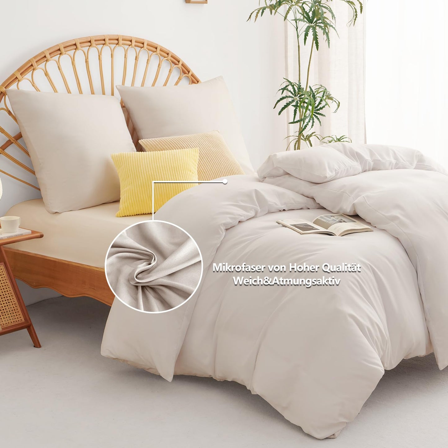 WAVVE Bedding 135x200 4-piece Beige - Duvet Covers 135 x 200 2-piece Set with Pillowcases 80x80 cm, Bedding Sets 135x200cm made of Microfiber with Zipper Soft