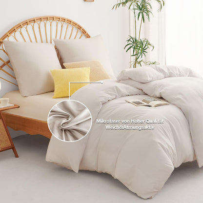 WAVVE Bedding 135x200 4-piece Beige - Duvet Covers 135 x 200 2-piece Set with Pillowcases 80x80 cm, Bedding Sets 135x200cm made of Microfiber with Zipper Soft