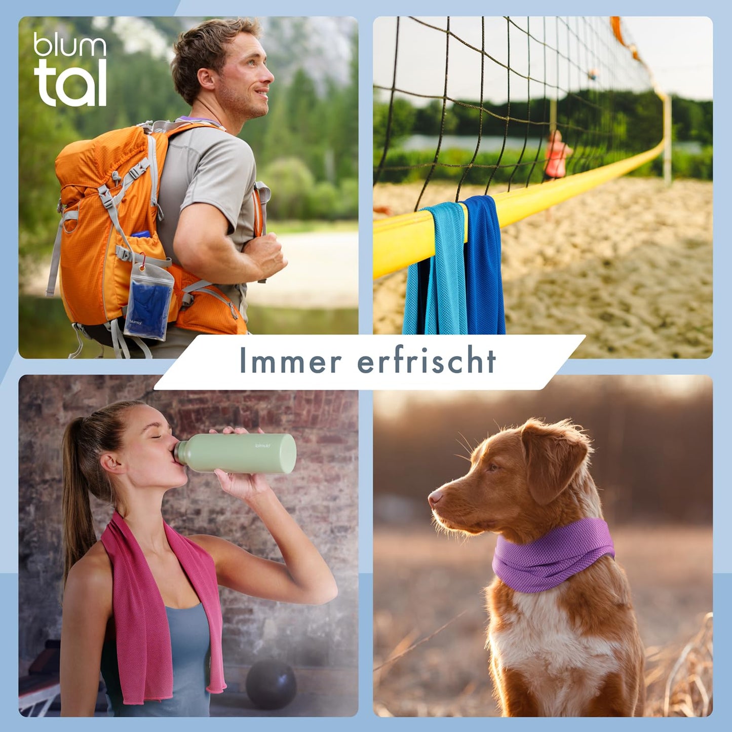 Blumtal Cooling Towel 3-pack - cooling towel for sports - microfiber towel with cooling function - fitness towel 100x30 cm - cool towel with pocket - royal blue
