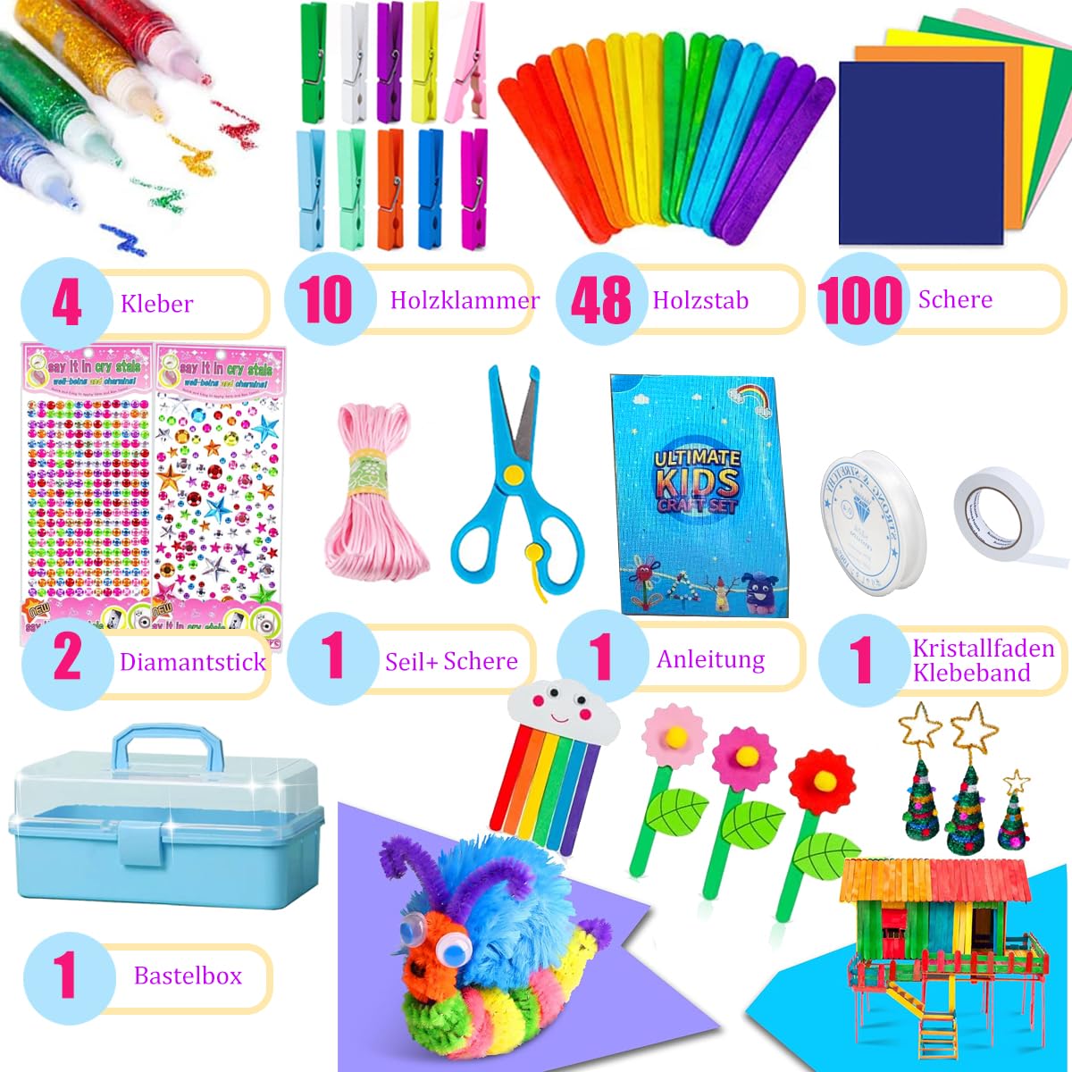 Goodenguy Craft Kit for Kids, 3000+ Pcs Craft Kit Supplies Material Set, Large Craft Box Gifts for Girls Boys 3 4 5 6 7 8 9 10 11 12 Years Old - Light Green
