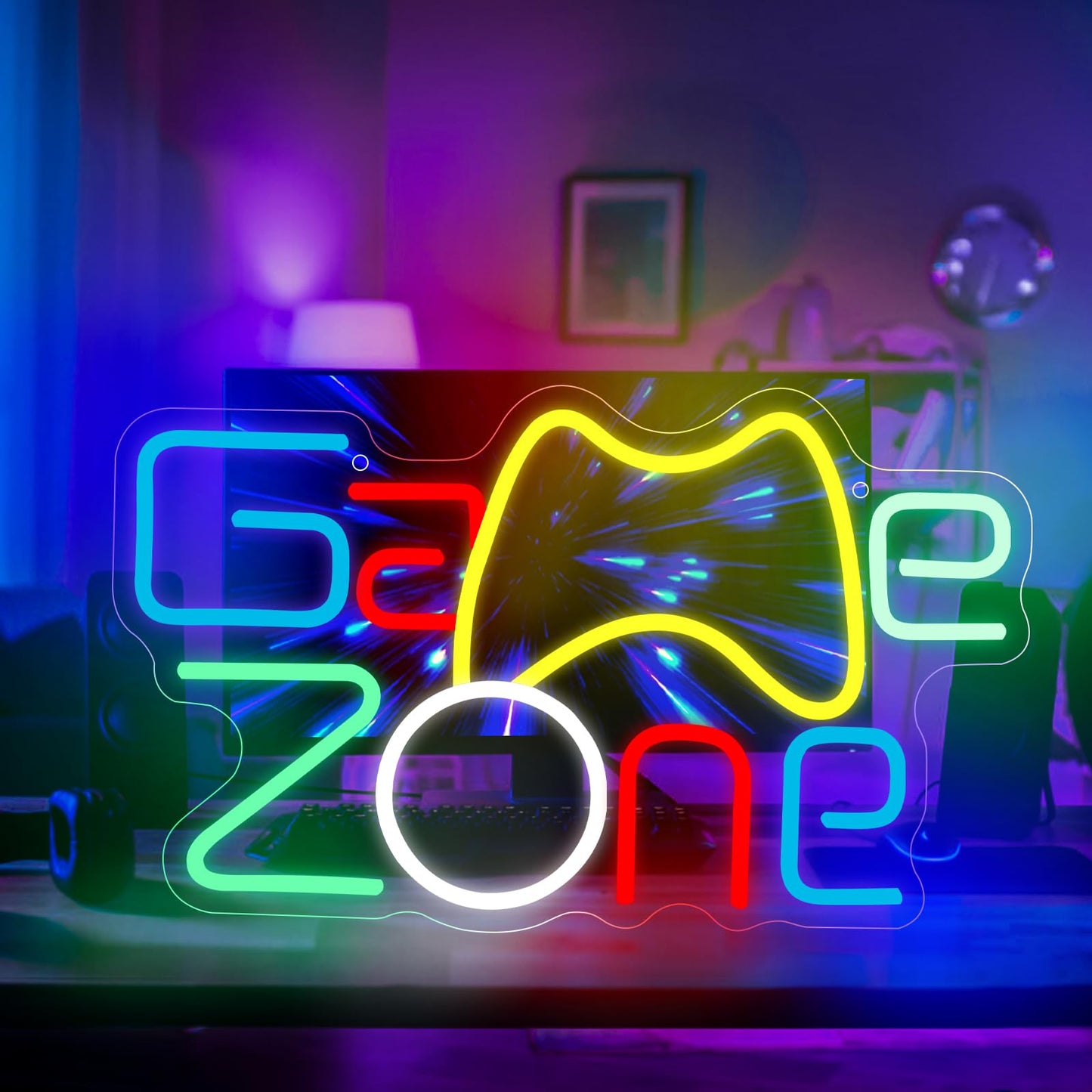 Neon light sign, game neon sign for game zone gaming. Neon sign light decoration for game room, bar, party, children's room. Perfect gift for boys.