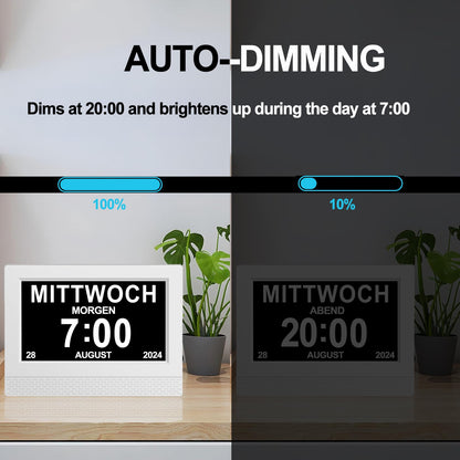 SINOIDEAS Digital Alarm Clock, Digital Calendar, Dementia Clock for Seniors with Customized Reminders (1-White, 8)