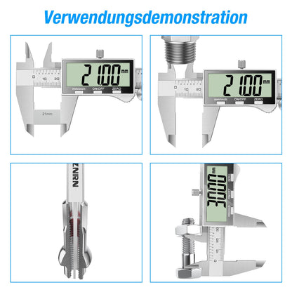 Digital caliper with large LCD screen, digital caliper with splash and dust protection, caliper with spare battery and storage box (silver)
