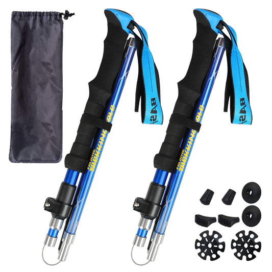 HUGSEE Hiking Poles - Nordic Walking Poles for Women and Men, Foldable Telescopic Hiking Poles 110-135cm, Lightweight Aluminum Trekking Poles, Clamp Closure with 4 Pairs of Rubber Tips 2 Pack (Blue)