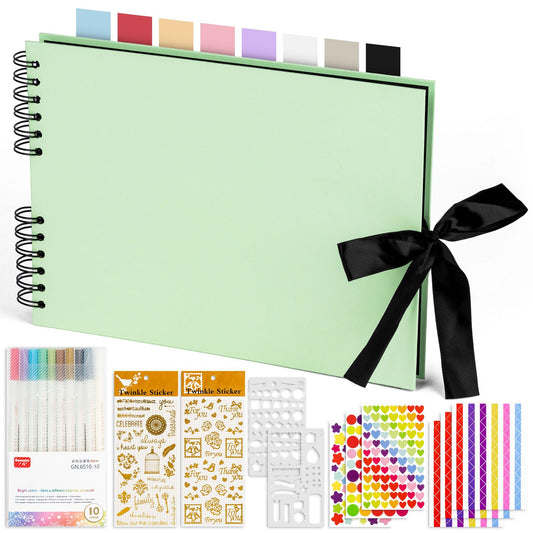 KASZOO DIY photo album for self-customization, scrapbook with 80 green pages for sticking photos, perfect gift set for family, baby, birthdays, anniversaries, Valentine's Day, weddings.