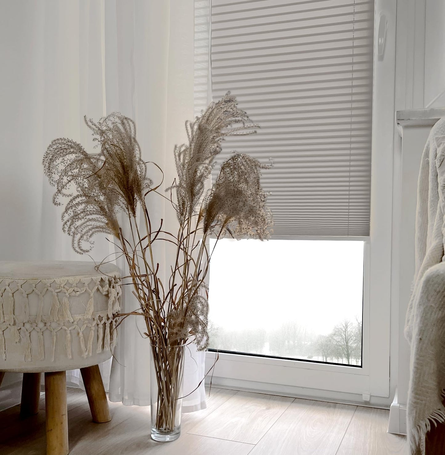 Home-Vision® Premium pleated blind without drilling with easy-fix clamp blinds for windows indoors (Grey W40cm x H120cm) Easy-fix clamp brackets blackout opaque sun protection blinds for windows & doors