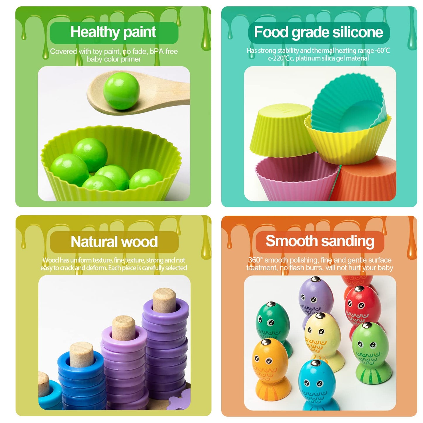 YLSCI Wooden Montessori Toy, Montessori Board Game, Fishing Game Wooden Clip Beads Board Game for Children from 3 years old, Large