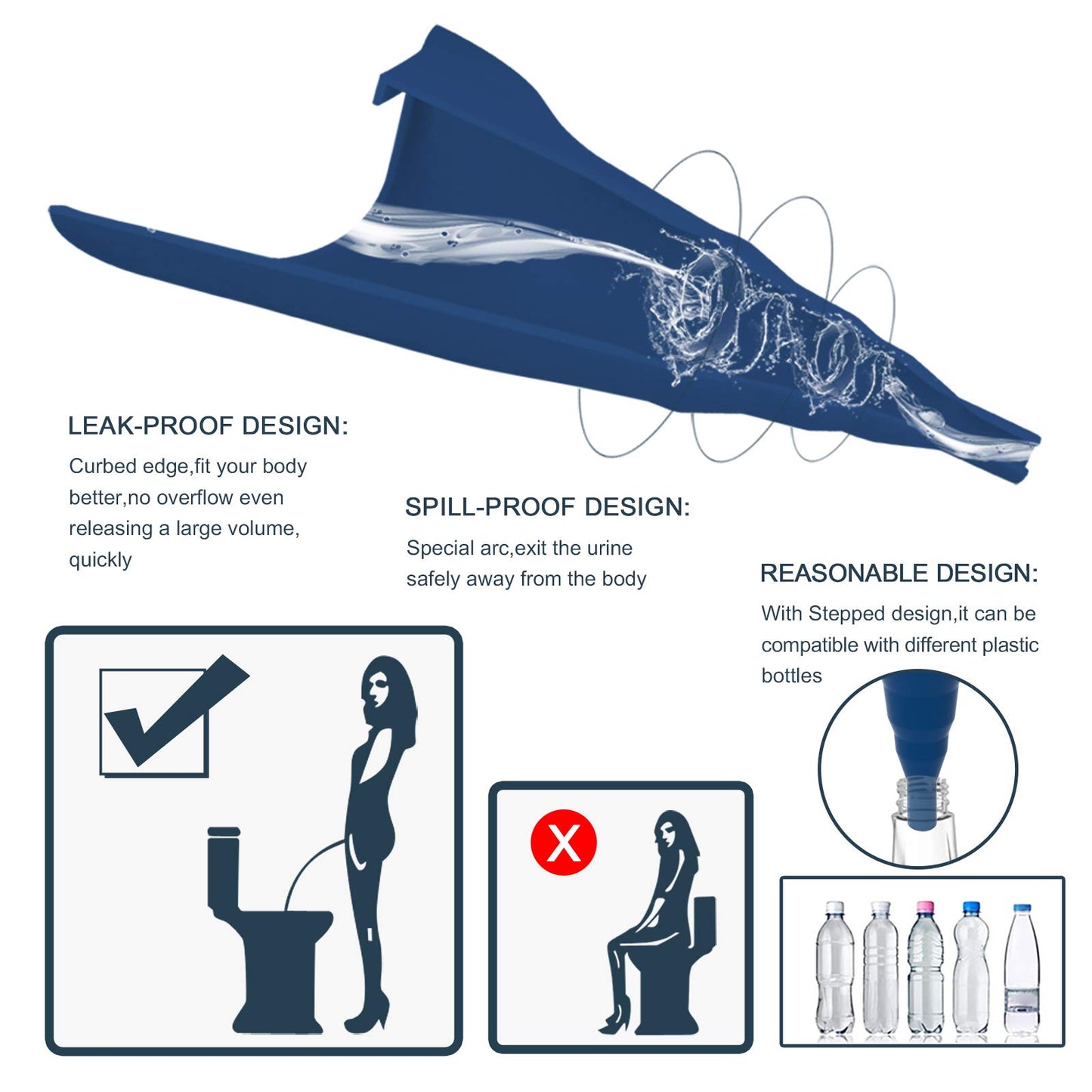 Female urination device, reusable silicone female urinal, women's pee funnel allows women to urinate standing up, is the perfect companion for camping, outdoor, and travel.