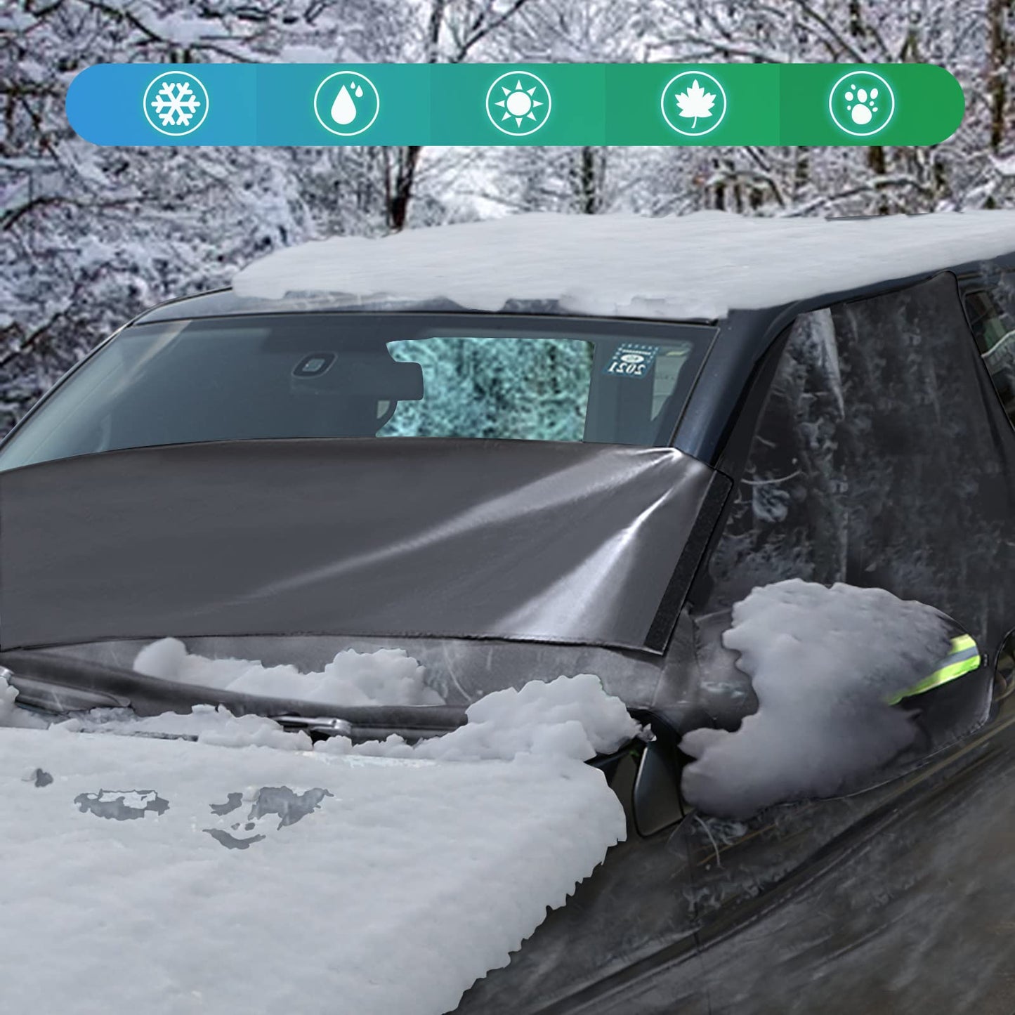 Opaltool Car Windshield Cover for VW T6, 600D Front Windshield Cover Front Windshield Wrap Cover Waterproof Weatherproof Anti-Frost Windshield Cover Windshield Cover