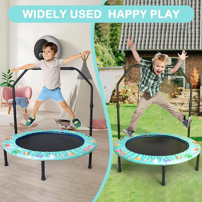 Kids trampoline, Ø approx 92cm Mini trampoline Foldable with detachable and adjustable handle, safe padding, garden trampoline indoor outdoor for children aged 3+ (Green)