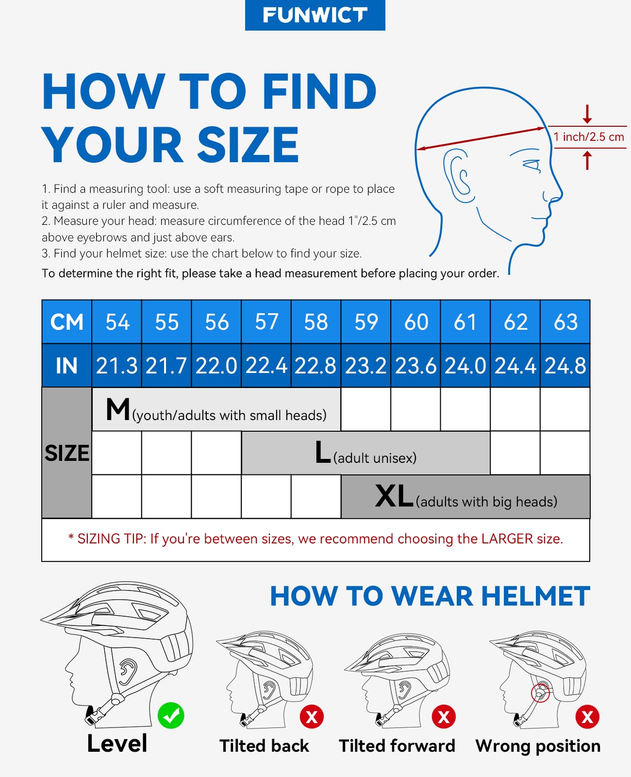 FUNWICT Bike Helmet with Visor for Men Women, Lightweight Bicycle Helmet with Magnetic Goggles and USB Rechargeable LED Light, Stylish Mountain Bike Helmet Size M/L/XL (XL: 59-63 cm, Black White)