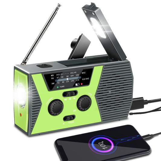 Vokida crank radio world receiver solar radio emergency radio dynamo flashlight crank radio battery-operated emergency 4000mah AM/FM for camping outdoor lamp survival equipment power outage