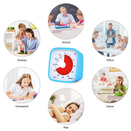 Visual timer, Yunbaoit Improved 60 minute countdown timer for kids adults with low battery alarm, quiet time management tool with optional alarm (Blue)