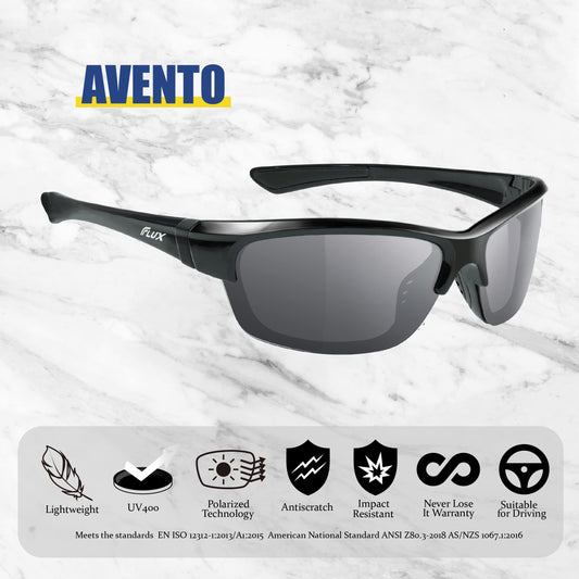 ICECUBE AVENTO Polarized Sport Sunglasses offer UV400 protection with anti-slip feature and lightweight frame - for both men and women while driving, running (Black/Grey Mirror)