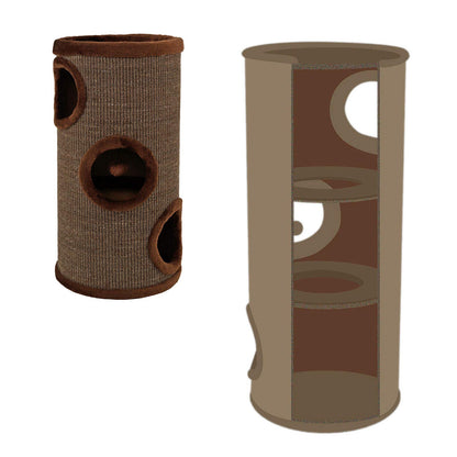 lionto scratching post made of sisal with play ball & plush edge, height 70 cm, stable scratching tree for small & large cats, perfect claw care & entertainment, many hiding places, Ø 36 cm, brown