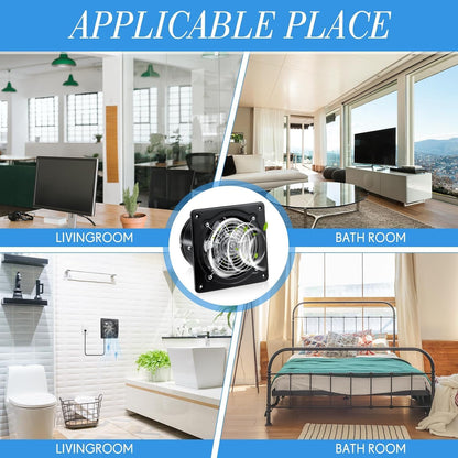 6" wall mounted exhaust fan super quiet ventilation with copper motor main bathroom kitchen garage exhaust vent (Black)