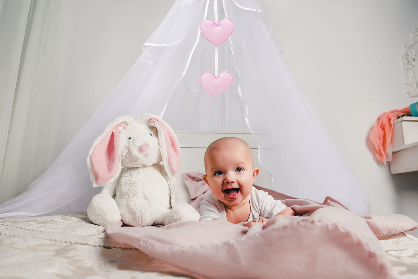 Amilian sky pole; pole; bed canopy pole; canopy holder with canopy for baby bed; bassinet; cradle; children's bed; canopy; bed curtain: full fabric canopy or chiffon canopy (Made in EU)