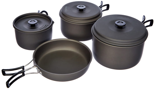 Campingaz camping cookware trekking cookware set made of aluminum, THREE pots 2.3, 1.5, 1 liter, 16 x 20 cm, gray, 8 pieces.