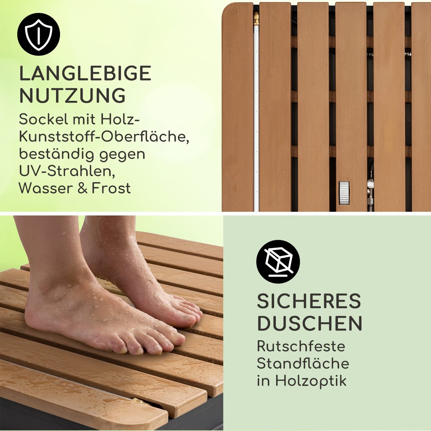 Blumfeldt Mobile Garden Shower, outdoor shower for the garden, floor shower with 4m fountain height, floor garden shower with wood look for pool & sauna, outdoor shower waterproof, frost- & UV-resistant