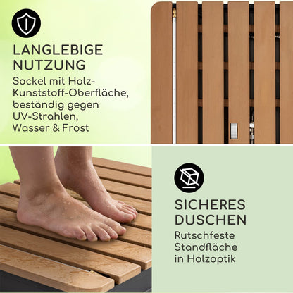 Blumfeldt Mobile Garden Shower, outdoor shower for the garden, floor shower with 4m fountain height, floor garden shower with wood look for pool & sauna, outdoor shower waterproof, frost- & UV-resistant