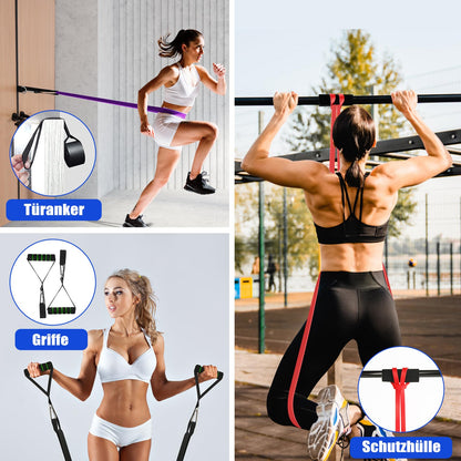 Fokky Fitness Bands Resistance Bands Set with 4 levels, resistance bands with door anchor, handles, protective sleeve, carrying bag & workout guide, pull-up bands for stretching/yoga/pull-ups/strength training