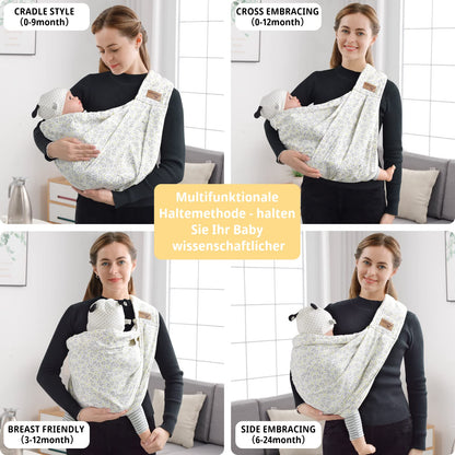 vrbabies Baby Carrier, Baby Sling Front Carrier from Newborn to Toddler, New upgrade adjustable baby carrier on one shoulder for babies 0-24 months up to 40 lbs (Small yellow flower)