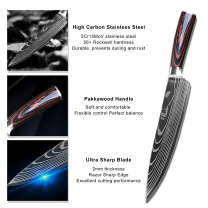 Gustrug Kitchen Knife Set 8-piece knife set made of high-quality stainless steel, ultra sharp knife set with ergonomic handle, gift box, perfect for home and restaurant cooking.