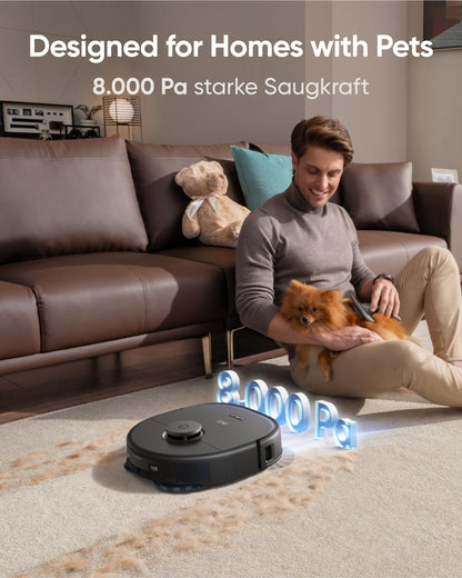 eufy X10 Pro Omni Robot Vacuum with Mop & Dustbin, 8,000Pa suction power, Auto-Dust Collection/Refilling, 2× Auto-Lift-Mop with Auto-Wash/Dry, Active obstacle avoidance, Child lock