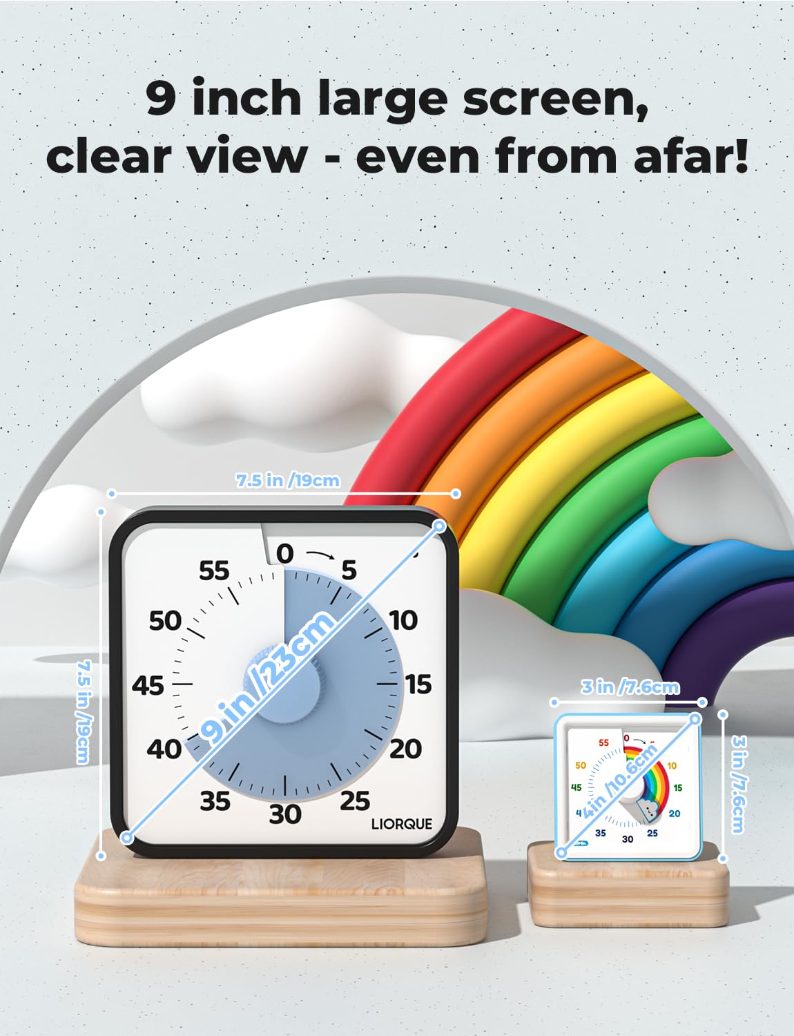 LIORQUE 19cm Visual Timer 60 Minute Countdown Timer with Large Screen for Kids and Adults Quiet Short-Term Timer for Kitchen School Office Battery Included