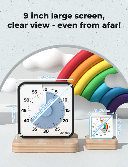 LIORQUE 19cm Visual Timer 60 Minute Countdown Timer with Large Screen for Kids and Adults Quiet Short-Term Timer for Kitchen School Office Battery Included