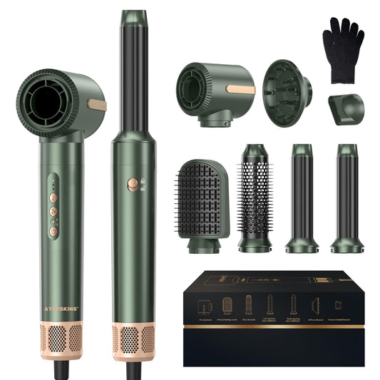 7 In 1 Air Styler, 11000RPM Hair Dryer Brush, Hot Air Brush Hair Styler, Ionic Hair Dryer with Blow Dryer, Left Right Curling Iron, Round Brush Dryer, Thermal Brush, Hair Straightener Brush, 3 Temperature & Wind Settings.