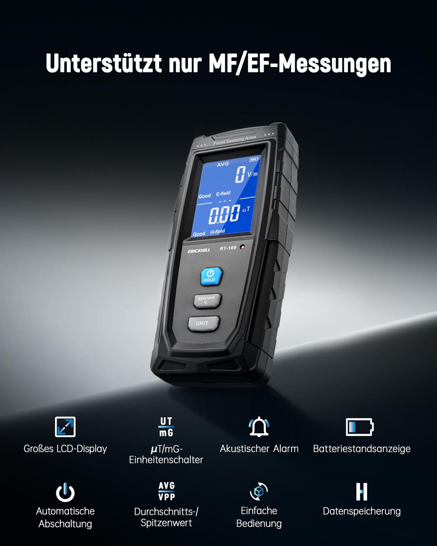 ERICKHILL EMF meter, rechargeable, electromagnetic radiation detector, handheld device, digital LCD EMF detector, great tester for home EMF inspections, office, outdoor, and ghost hunting.