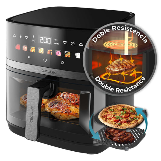 Cecotec hot air fryer without oil 8L grill plate - grill - dual heating elements - Air Fryer Cecofry & Grill Duoheat 8000. 2200W, dietary and digital, window, temperature control 80-200°C, 8 menus.