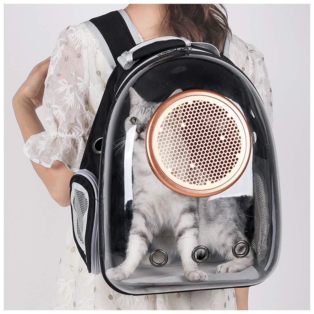 Sipobuy Pet Space Capsule Backpack, Small Medium Cat Puppy Dog Carrier, Transparent Breathable Heat Proof, Pet Carrier for Travel Hiking Walking Camping (Black)