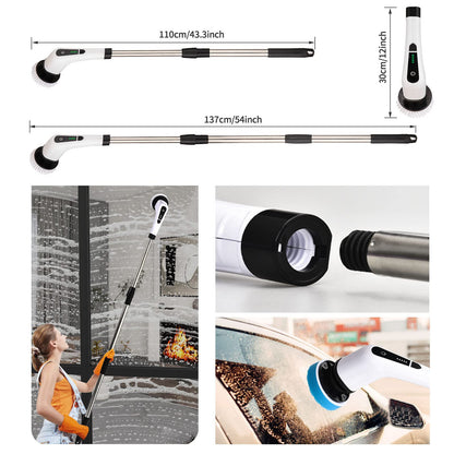 Electric cleaning brush, FARI shower cleaning brush with 8 interchangeable drill brush heads, cordless scrubber with adjustable handle, bathroom and shower cleaner.