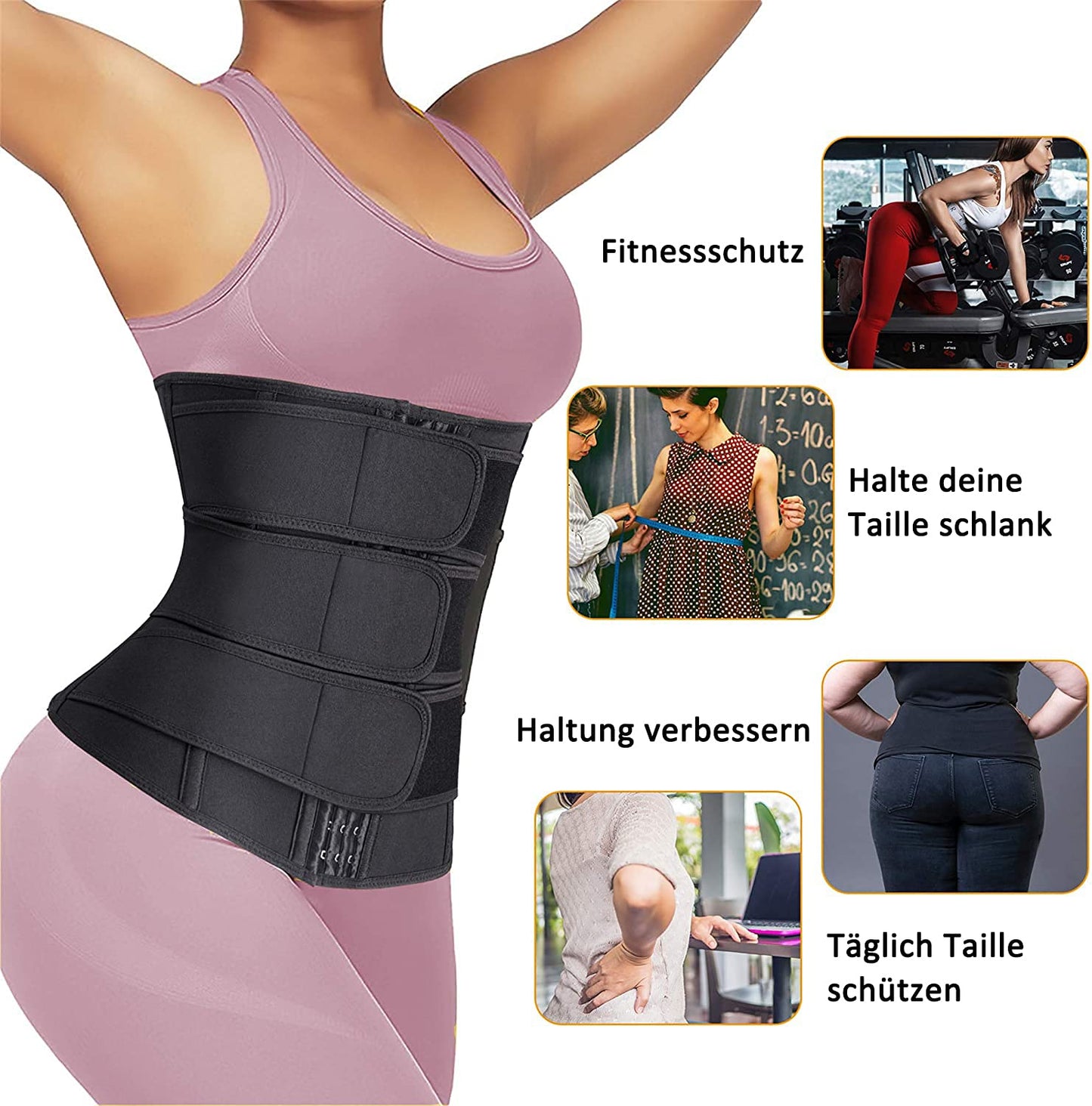 Gotoly waist trimmer fitness belt helps with fat burning and waist shaping. Made of adjustable neoprene material, it's perfect for women looking to sweat and trim their waist size.