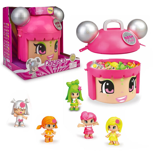 Pinypon Mix & Match Neon Party - Container with 5 Exclusive Figures for kids ages 4 to 8 (Famosa 700015210)