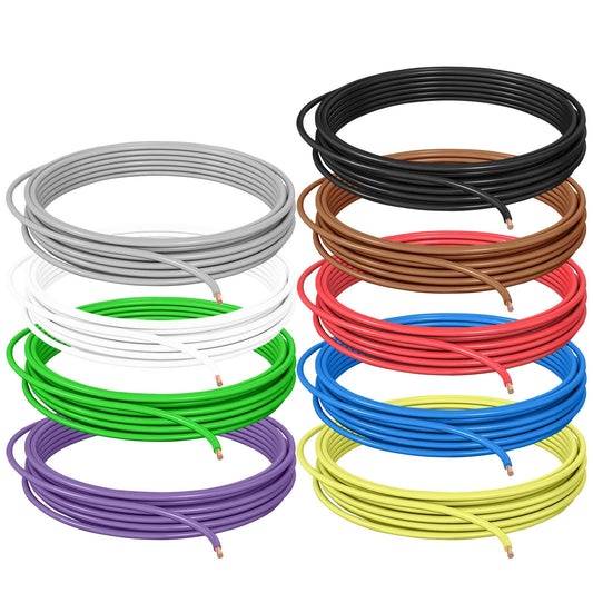 DCSk vehicle wire - 1.5mm² - 10m - FLRY B asymmetrical assortment 9 colors - 1.50 mm² - Automotive cable strand - red black blue brown yellow green purple white gray - 1.5mm2
