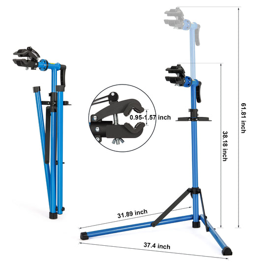 CXWXC Bike Repair Stand, Heavy Duty Bicycle Assembly Stand with Welded Head Clamp, 360° Rotatable, Quick Release Mechanisms (Blue)