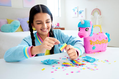 Polly Pocket dolls and playset with animals and over 25 surprise accessories, Unicorn Partyland playset for birthdays, hot air balloon ride, HYD96