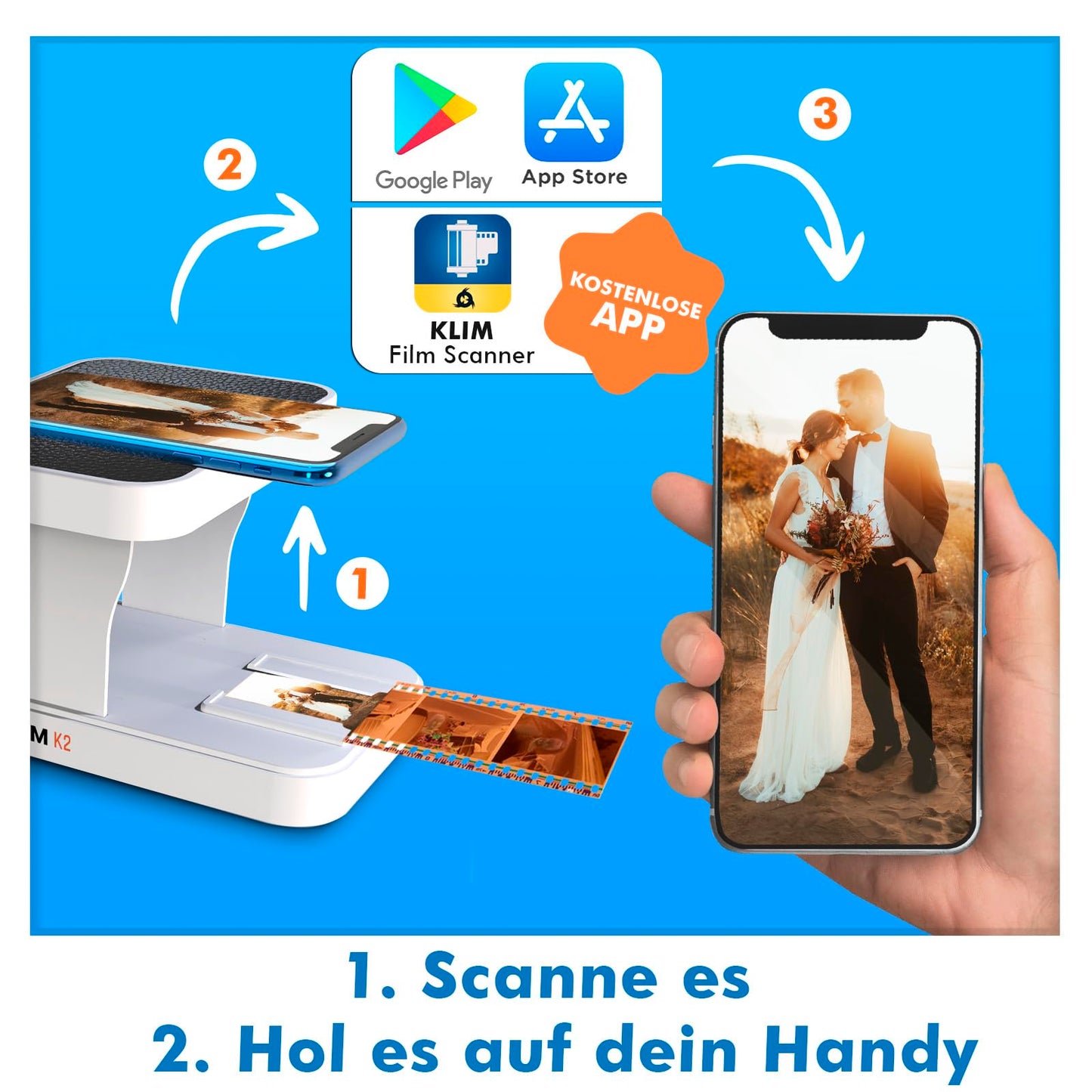 KLIM K2 Mobile Film Scanner 35mm + NEW + Positive & Negative Slide Scanner + Photo Scanner for digitizing + Slide Scanner + Your own development station at home + Digitize slides yourself.