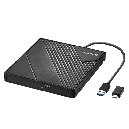 Amicool External DVD Drive External USB 3.0 USB C CD Drive for Laptop Desktop PC MacBook External DVD Burner Windows 7/8.1/10/11 Linux Mac OS CD/DVD Player Portable +/-RW ROM Optical Drive