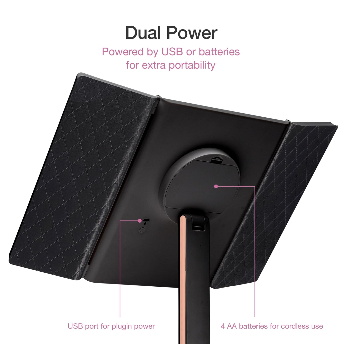 Fancii cosmetic mirror with natural LED light - illuminated makeup mirror with 5x and 7x magnification mirrors - dimmable lights, touch illumination, tabletop mirror - Sora (Black)