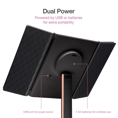 Fancii cosmetic mirror with natural LED light - illuminated makeup mirror with 5x and 7x magnification mirrors - dimmable lights, touch illumination, tabletop mirror - Sora (Black)