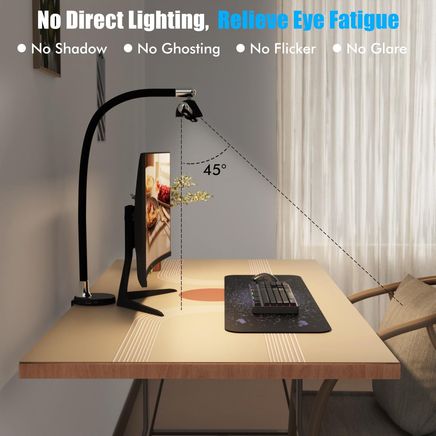 LED Dimmable Desk Lamp 24W Eye-Caring Daylight Office Table Lamp Desk Monitor Lamp Gooseneck Task Light for Home Office Architect Lamp, 6 Touch Functions