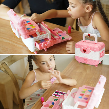Kids Makeup Set Girls Makeup Case Children- Safe and Washable Kids Makeup, Real Makeup Set, Princess Gifts for Girls 4 5 6-12 Years (Pink)